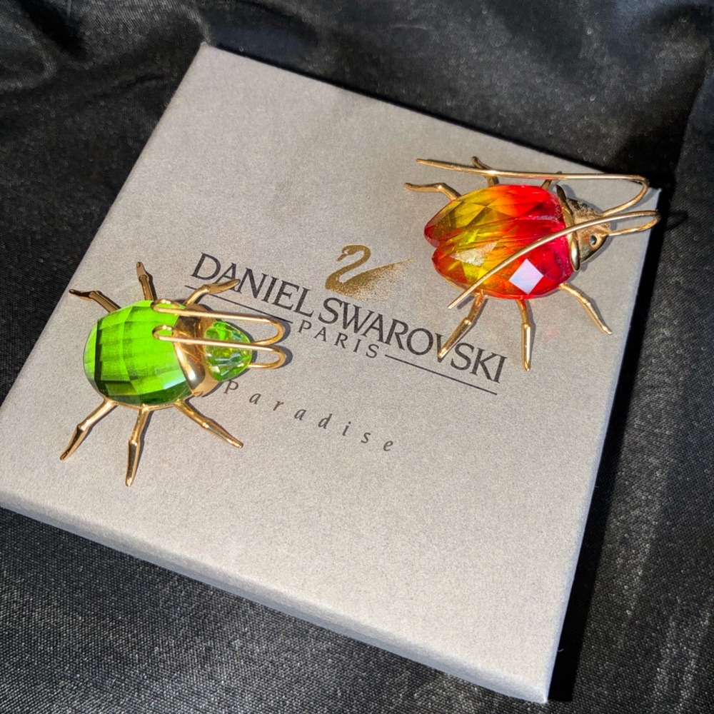 Swarovski Green and Red Crystal Beetle Accents